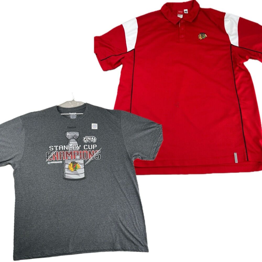 Reebok Chicago Blackhawks 2XL Polo Shirt Lot 2015 Stanley Cup Champions Red Gray